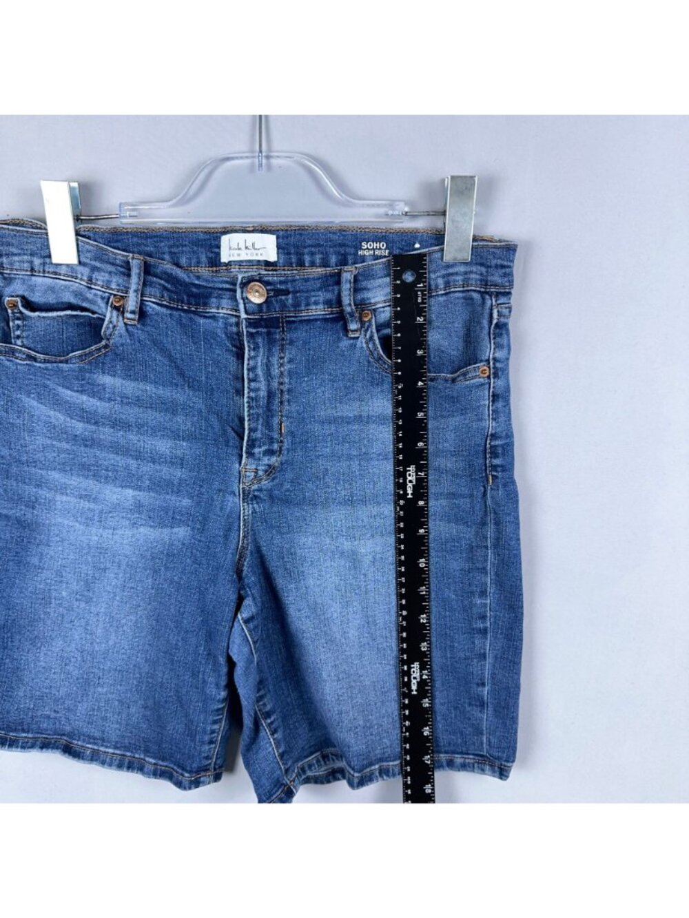 Nicole Miller Bermuda Shorts Soho High Rise Size 12 Blue Medium Wash - Picture 5 of 10
